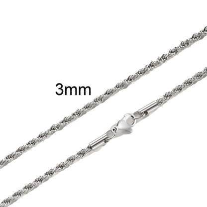 Ropes Long Necklace for Men Women,Stainless Steel Minimalist Twist Rope Chain Necklace,Punk Gold Silver Black Color 2 TO 5mm