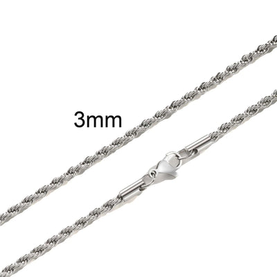 Ropes Long Necklace for Men Women,Stainless Steel Minimalist Twist Rope Chain Necklace,Punk Gold Silver Black Color 2 TO 5mm