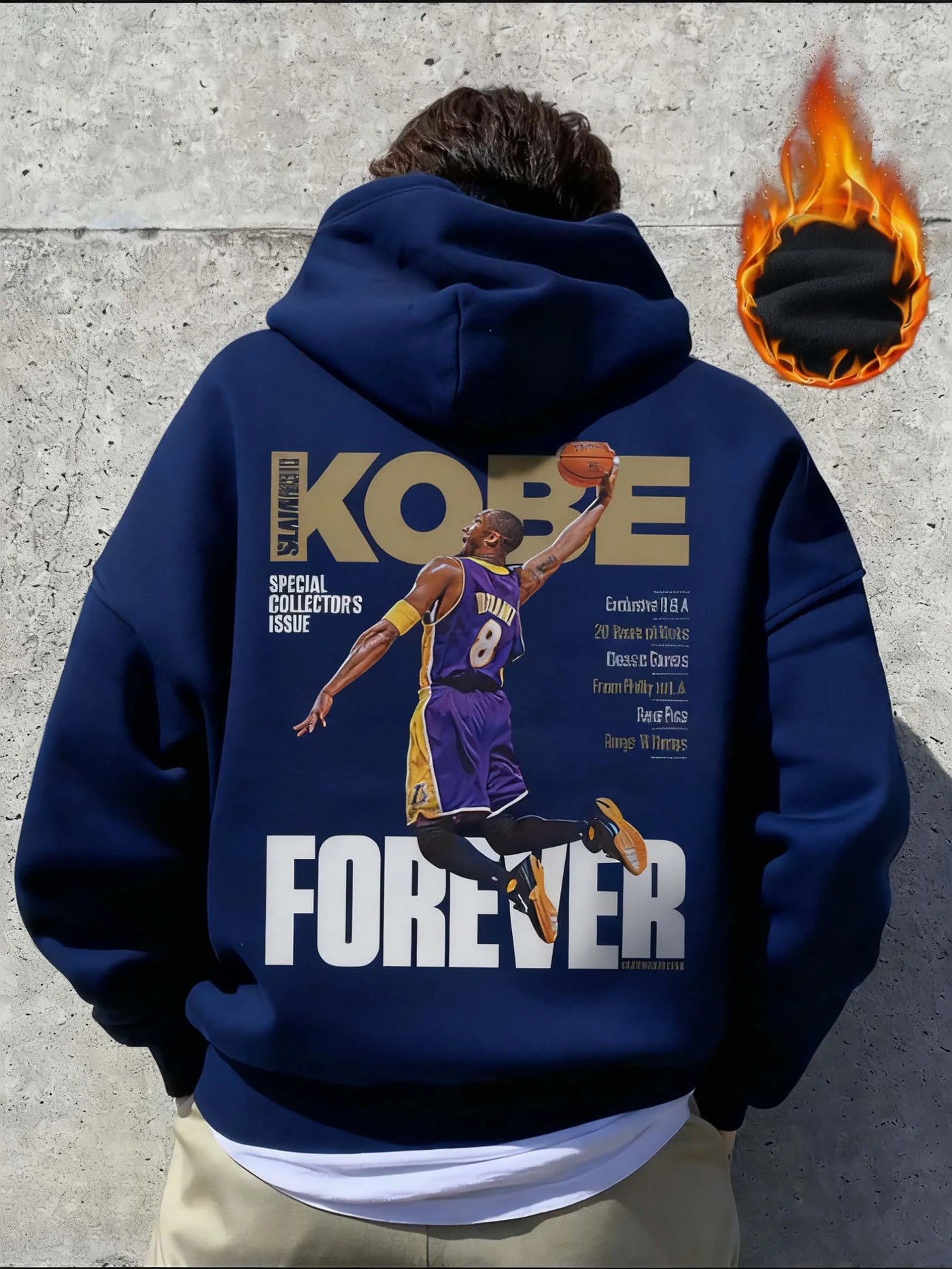 Men's Casual Basketball English Print Thermal Lined Hoodie, Autumn/Winter