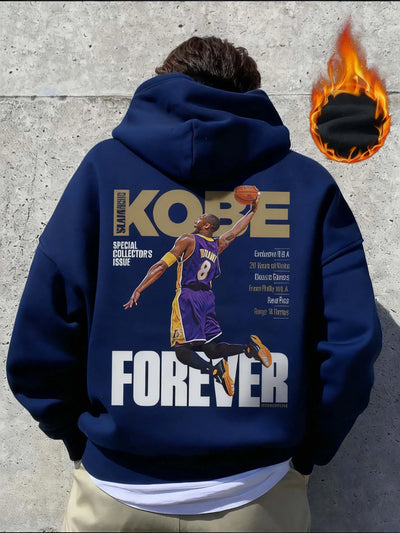 Men's Casual Basketball English Print Thermal Lined Hoodie, Autumn/Winter