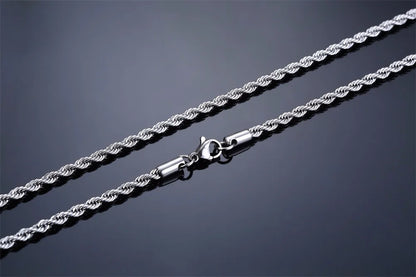 Ropes Long Necklace for Men Women,Stainless Steel Minimalist Twist Rope Chain Necklace,Punk Gold Silver Black Color 2 TO 5mm