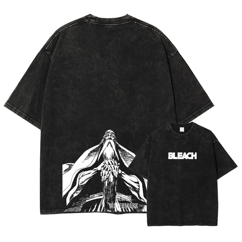 Anime Zaraki Kenpachi T Shirts Oversized Vintage Washed B-Bleach T-shirt Manga Kurosaki Ichigo T Shirt Renji Uryuu Tops Tees Man