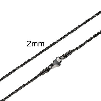 Ropes Long Necklace for Men Women,Stainless Steel Minimalist Twist Rope Chain Necklace,Punk Gold Silver Black Color 2 TO 5mm