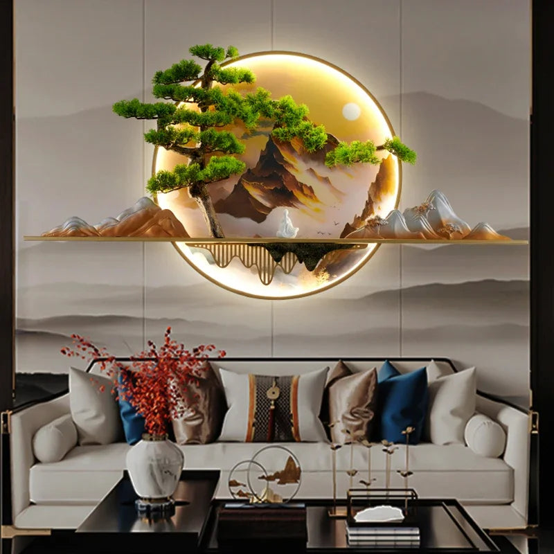 ANITA Modern LED Wall Picture Light Inside Creative Chinese Pine Landscape Mural Sconces Lamp for Home Living Bedroom Study