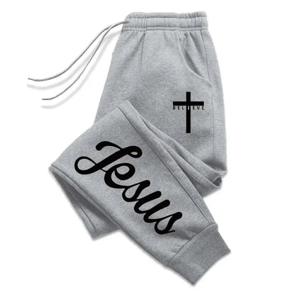 Jesus Cross Men's Sweatpants Solid Color Drawstring Long Pants Male All Season Daily Casual Sports Fitness Versatile Trousers