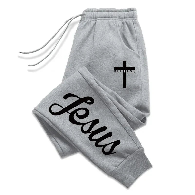 Jesus Cross Men's Sweatpants Solid Color Drawstring Long Pants Male All Season Daily Casual Sports Fitness Versatile Trousers