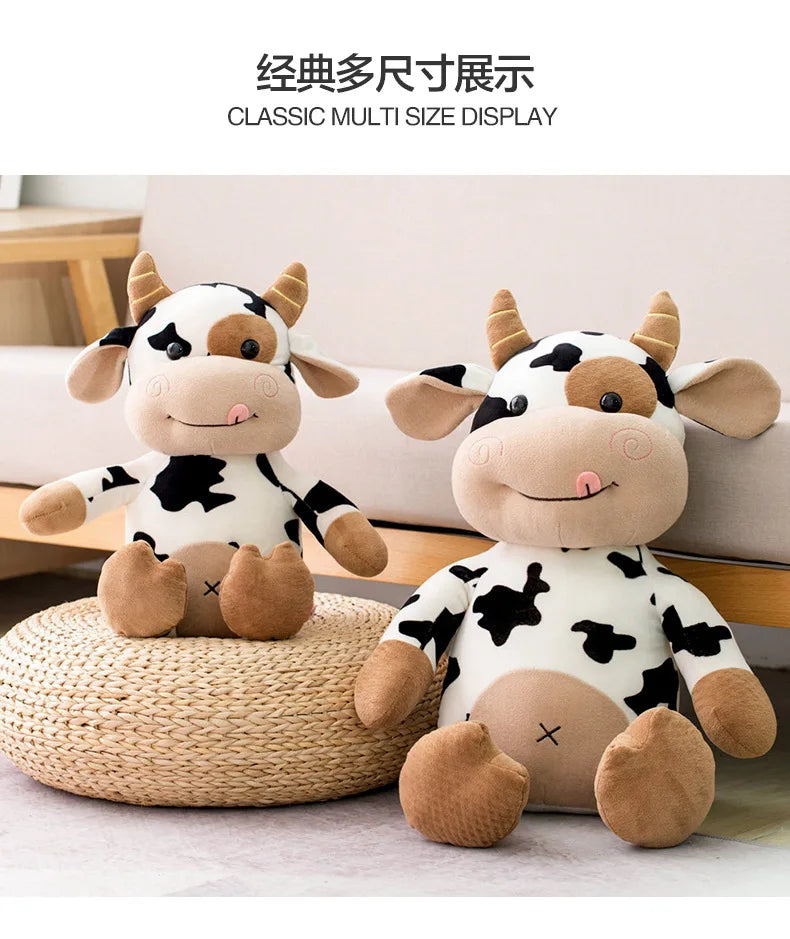 26CM Simulation Cattle Animals Plush Toys Cartoon Milk Cow Plush Doll Soft Stuffed Sweater Cow Pillow Home Decoration Toy