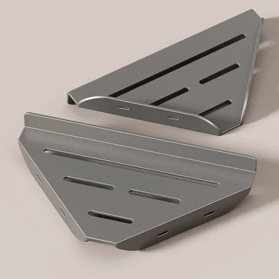 Bathroom Stainless Triangle Drain Shelf No Drilling Wall Mounted Cosmetic and Toiletries Carbon Steel Shelf with Hooks Holder