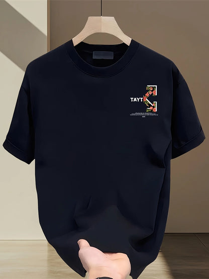 Cotton Graphic Tee 100 Cotton Men's Graphic T Shirt Heavyweight Black Geometric Floral Print with Pink Roses Green Leaves