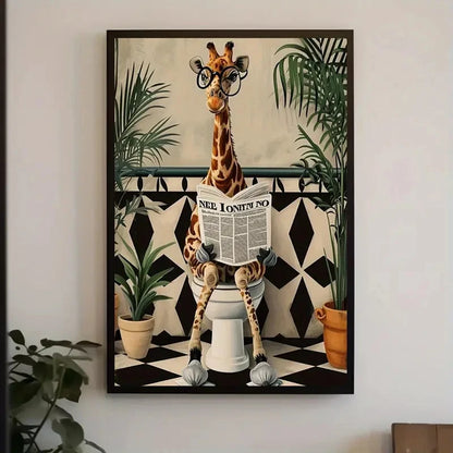 Giraffe Reading Newspaper Wall Art Prints Canvas Painting Poster Picture For Living Dining Play Room Home Decor