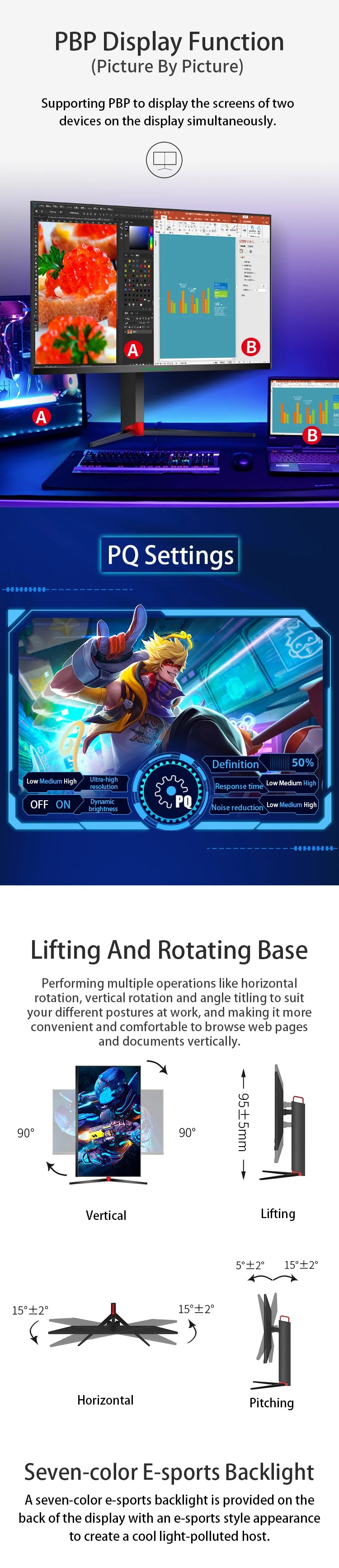 TITAN ARMY 27 inch FHD 240Hz FAST IPS  1ms response computer game monitor colorful backlight rotary lifting base