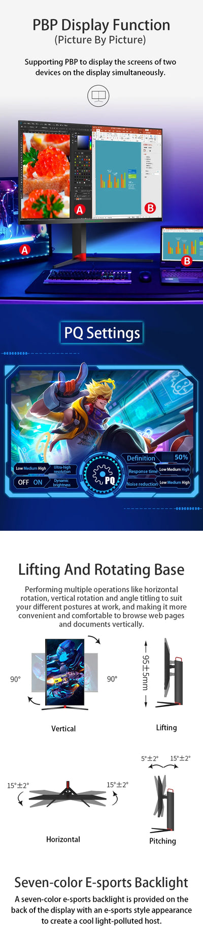 TITAN ARMY 27 inch FHD 240Hz FAST IPS  1ms response computer game monitor colorful backlight rotary lifting base