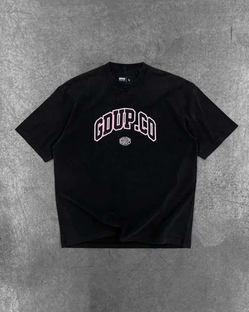 High Street Harajuku Letter Print Oversized T-shirt Men Hip Hop Retro Casual Streetwear Women Summer Cotton Round Collar Top