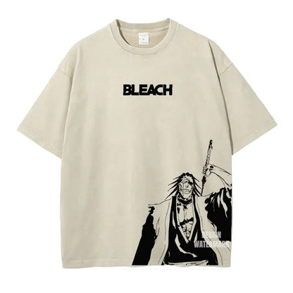 Anime Zaraki Kenpachi T Shirts Oversized Vintage Washed B-Bleach T-shirt Manga Kurosaki Ichigo T Shirt Renji Uryuu Tops Tees Man