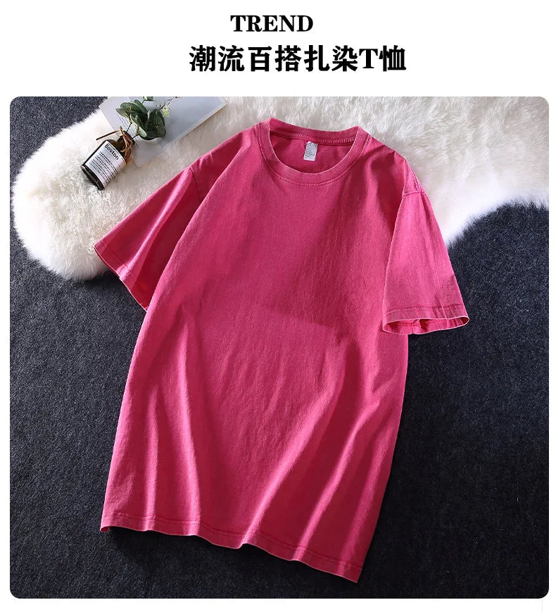 Customized logo T-shirt, handmade image oversized T-shirt, heavy washed retro T-shirt, hip-hop style casual wear, 100% pure cott
