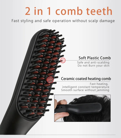 Electric Beard Heated Brush Kit Hair Straightener Straightening Men Quick Styler  Beard Comb Electric Comb For Hair