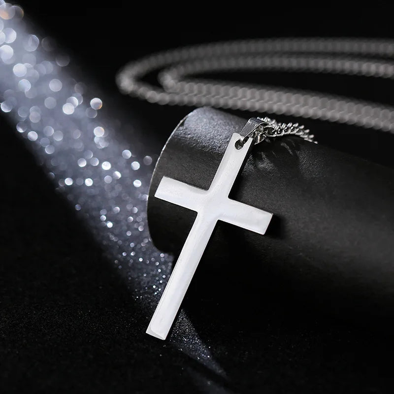 Fashion Stainless Steel Cross Pendant Necklace Unisex Punk Hip Hop Link Chain Charm Jewelry for Boys Girls Cool Gift