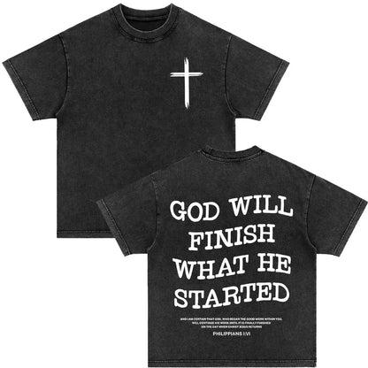Christian Strength in Jesus Bible Verse Vintage Washed T-shirts Men Women Fashion Harajuku Oversized T Shirt 100% Cotton T-shirt