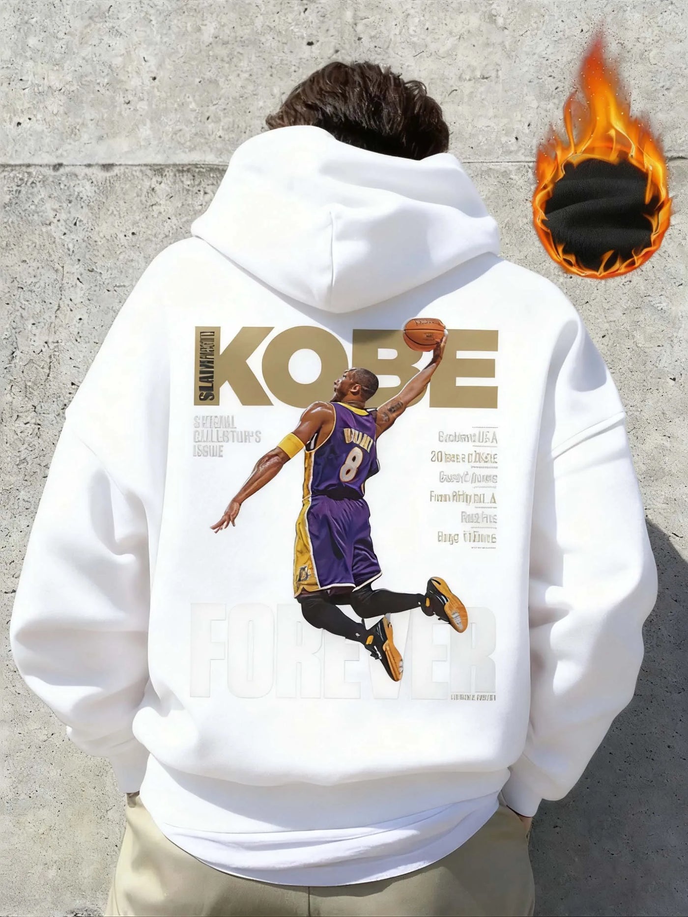 Men's Casual Basketball English Print Thermal Lined Hoodie, Autumn/Winter