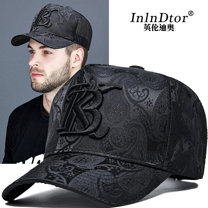2024 Fashion Embroidery High top Baseball Cap Men's cashew print outdoor casual Cap face Trim four seasons