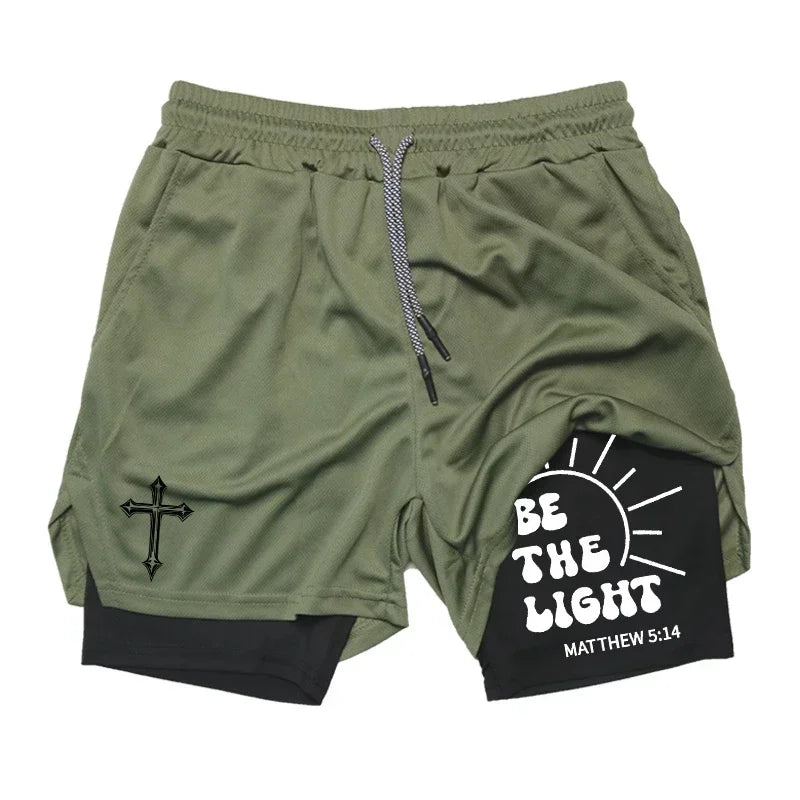 Cross Graphic 2in1 Fitness Gym Performance Shorts Men Christian Sport Quick Dry Breathable Workout Running Shorts with Pocket