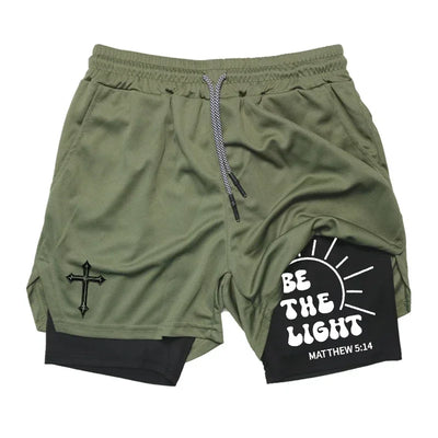 Cross Graphic 2in1 Fitness Gym Performance Shorts Men Christian Sport Quick Dry Breathable Workout Running Shorts with Pocket