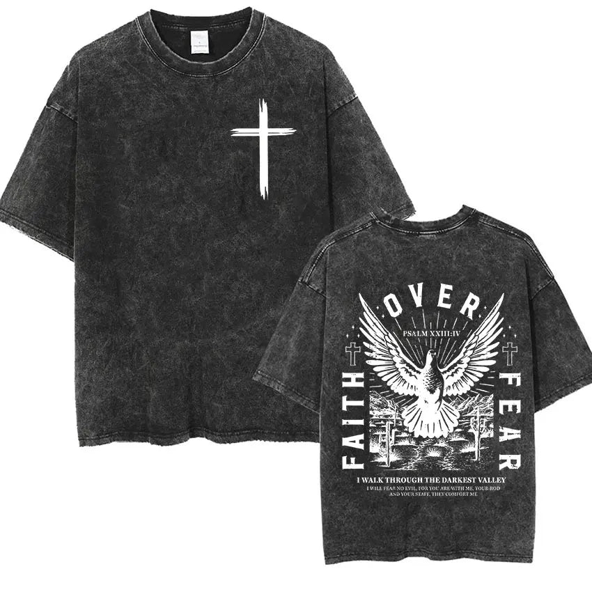 Vintage Washed Christian Aesthetic T Shirt Jesus Harajuku Fashion Short Sleeve T-shirts Men Women Casual O-Neck Clothing T-shirt