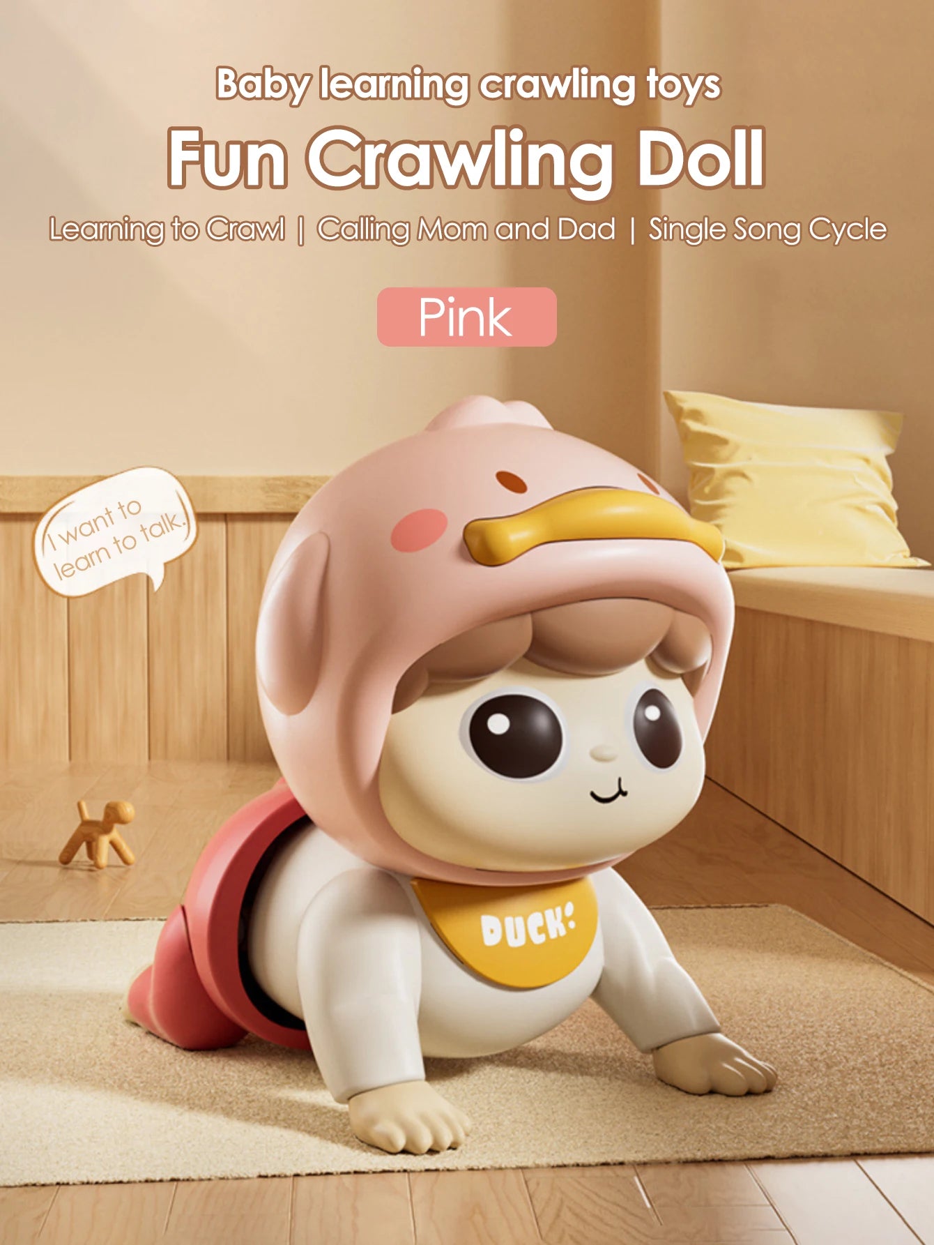 1 crawling doll baby toy with music, aged 0-1, learning crawling guidance and head up training