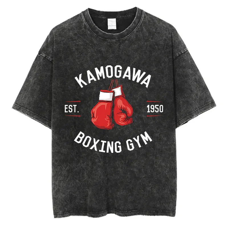 Vintage Cotton Washed T-Shirt Anime Hajime No Ippo Kamogawa Boxing Gym Loose T Shirts Men Women Y2K Hip Hop Summer Top Tee