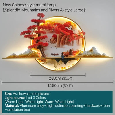 GISELLE Modern Picture Wall Light LED Chinese Creative Landscape Pine Mural Lamp For Home Living Room Study Bedroom Decor