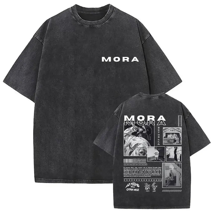 Limited Rapper Mora Washed Vintage T-shirt Lo Mismo De La Otra Vez Tour 2025 T Shirts Men Women Hip Hop Fashion Pop Music Tshirt