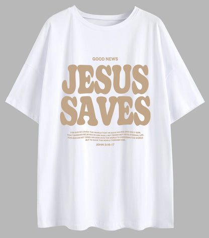 Good News Jesus Saves for God Oversized T-Shirt Jesus Apparel Christian Loose Tee Women Trendy Casual Cotton Aesthetic Top