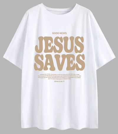 Good News Jesus Saves for God Oversized T-Shirt Jesus Apparel Christian Loose Tee Women Trendy Casual Cotton Aesthetic Top