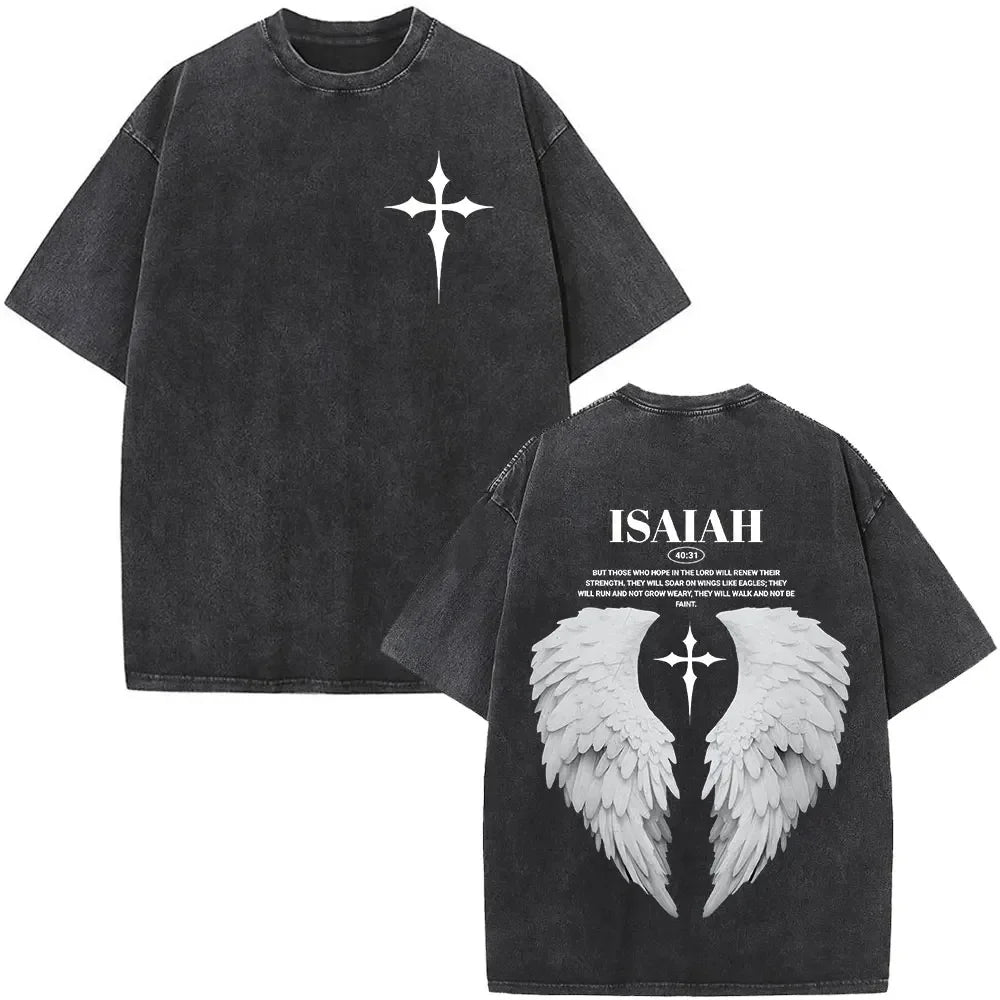 Christian Jesus Faith Over Fear Bible Verse Washed T-shirts Men Women Fashion Vintage Oversized T Shirts Harajuku Cotton T-shirt