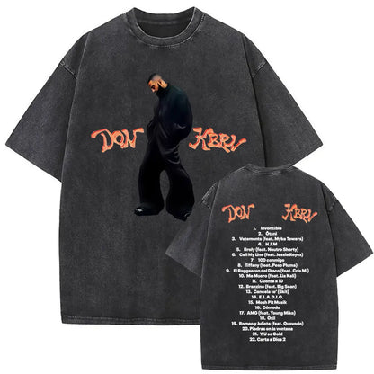 Limited Rapper Eladio Carrion Album Cover Washed Vintage T-shirt Summer Men Women Hip Hop Oversized Street Crewneck T Shirt Tops