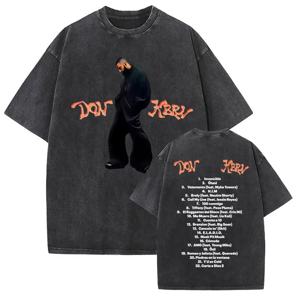 Limited Rapper Eladio Carrion Album Cover Washed Vintage T-shirt Summer Men Women Hip Hop Oversized Street Crewneck T Shirt Tops