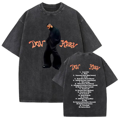 Limited Rapper Eladio Carrion Album Cover Washed Vintage T-shirt Summer Men Women Hip Hop Oversized Street Crewneck T Shirt Tops