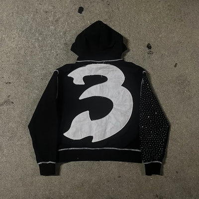 Y2k Streetwear Retro Men Embroidery Personalized Diamond Oversized Hoodie Men Women Harajuku Gothic Casual Sweatshirt