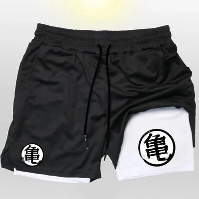 Goku Anime Running Shorts Men Fitness Gym Training 2 in 1 Sports Shorts Quick Dry Workout Jogging Double Deck Shorts