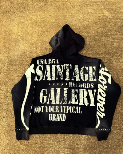 Casual Fashion Harajuku Letter Print Oversized Zipper Hoodie Men Y2K 2025 New American Hip-hop Rock Retro Loose Sweatshirt Women