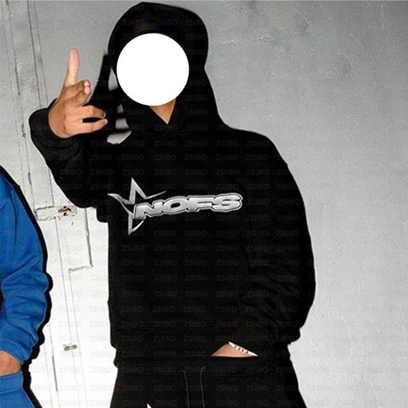 NOFS Letter Embroidery Fashion Brand Loose Oversized Hoodie Y2K Hip-Hop Streetwear women Pullovers Casual Top Pants Sportswear