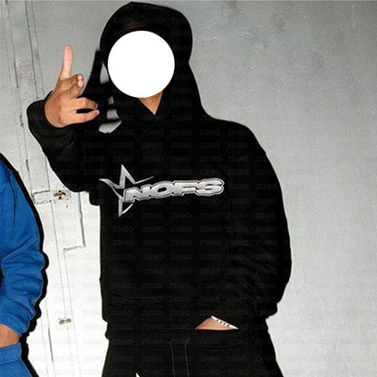 NOFS Letter Embroidery Fashion Brand Loose Oversized Hoodie Y2K Hip-Hop Streetwear women Pullovers Casual Top Pants Sportswear