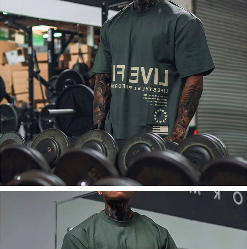 Men's Gym Summer Casual T-Shirt Fitness Running Short Sleeve Tee Tops Fashion Hip-hop Oversized Shirt Male Sweatshirt Clothing