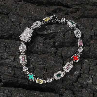 6mm Multicolor Gemstone Tennis Chain Bracelet for Women Men Iced Out Round/Square CZ Enameled Cross Bracelet Fashion Jewelry