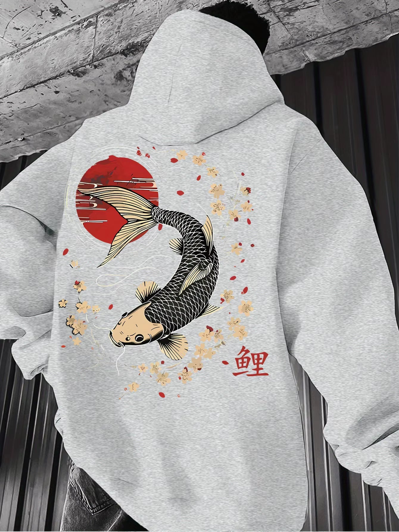 Harajuku Trendy Koi Print Fashionable Men'S Hoodie Autumn and Winter Casual Fashion Long-Sleeved Pullover