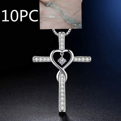 Infinity Love God We Trust Christian Cross Birthstone Crystal Pendant Necklace Colour Gems Zircon Heart Necklace Women Jewelry