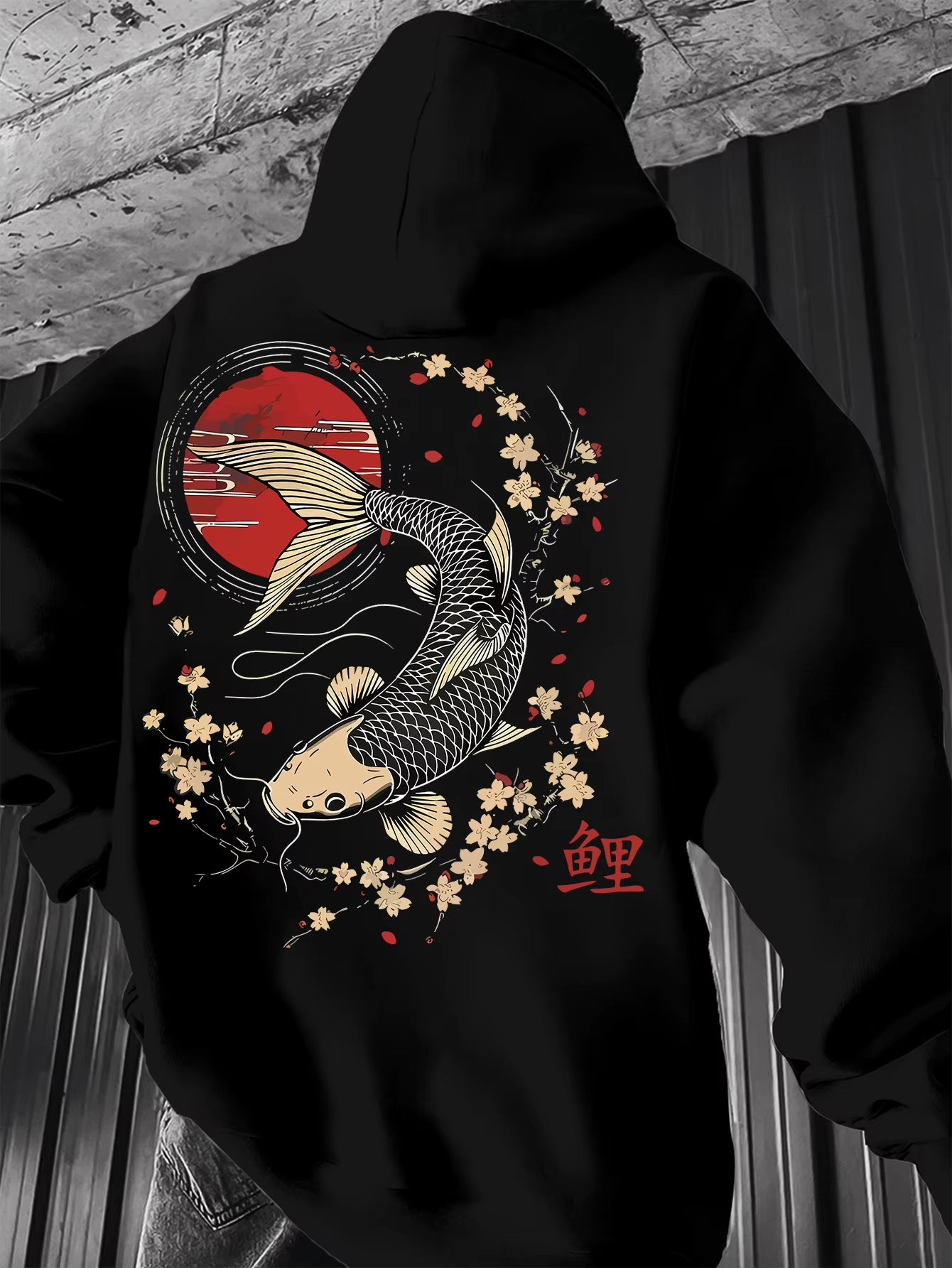 Harajuku Trendy Koi Print Fashionable Men'S Hoodie Autumn and Winter Casual Fashion Long-Sleeved Pullover