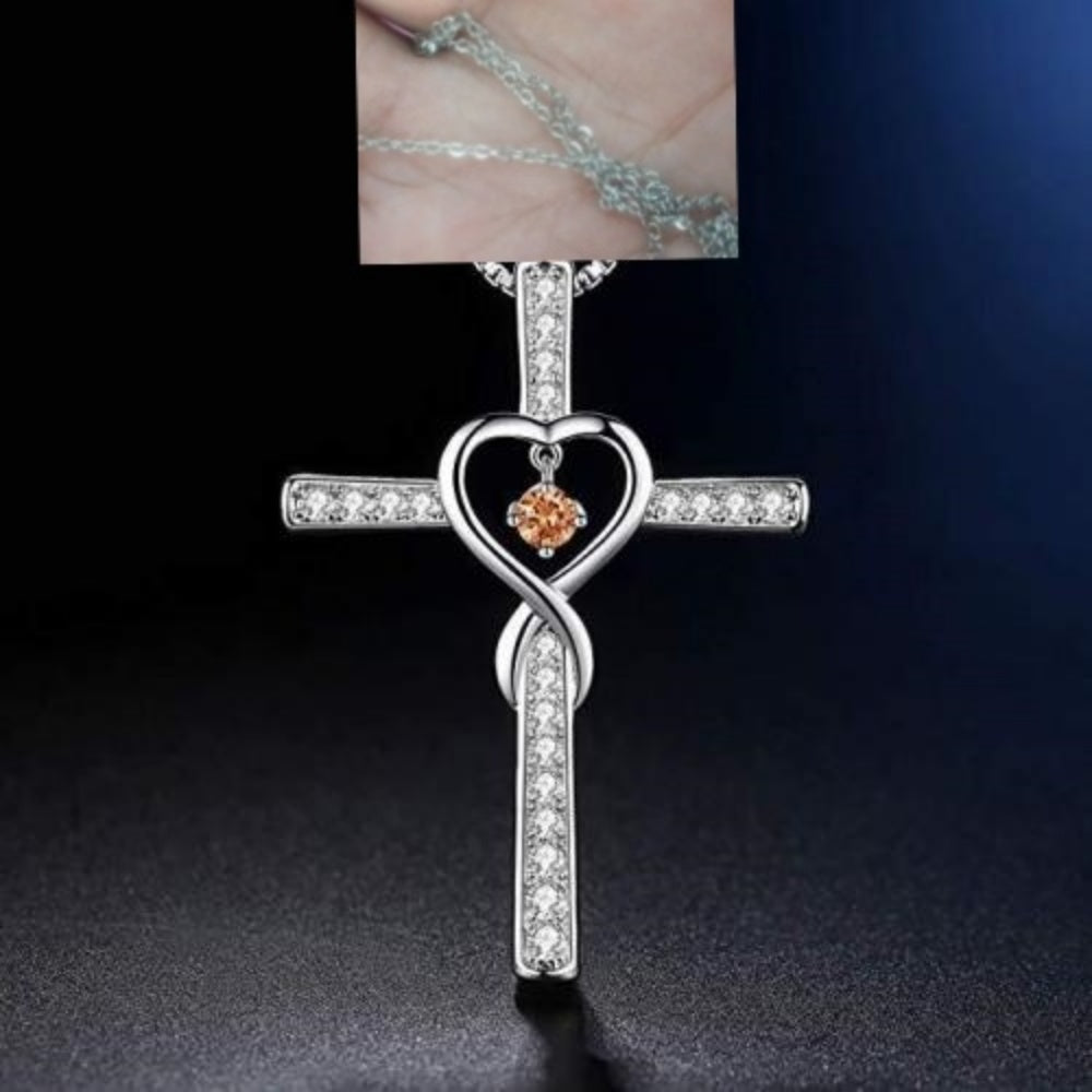 Infinity Love God We Trust Christian Cross Birthstone Crystal Pendant Necklace Colour Gems Zircon Heart Necklace Women Jewelry