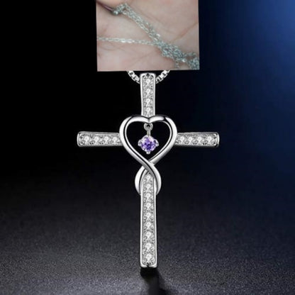 Infinity Love God We Trust Christian Cross Birthstone Crystal Pendant Necklace Colour Gems Zircon Heart Necklace Women Jewelry