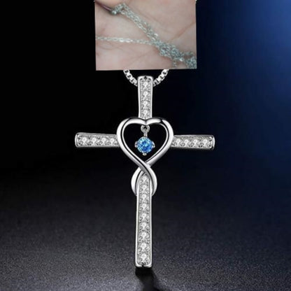 Infinity Love God We Trust Christian Cross Birthstone Crystal Pendant Necklace Colour Gems Zircon Heart Necklace Women Jewelry